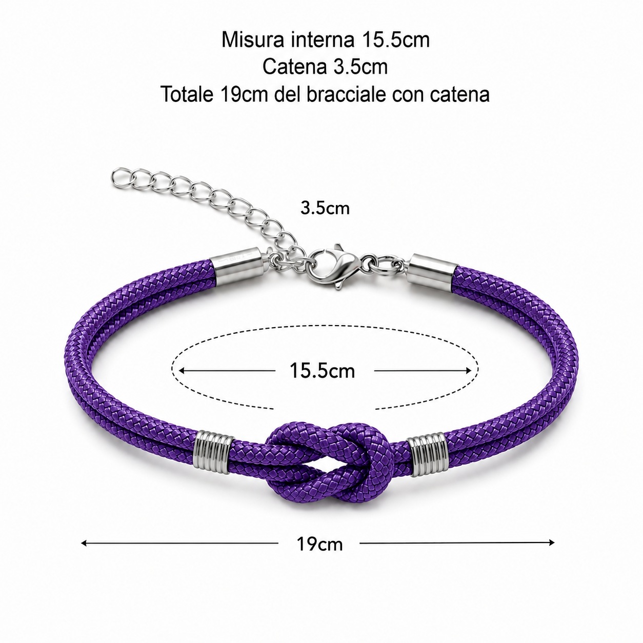 bracciale Nodo Piano in Corda, Regolabile, Unisex