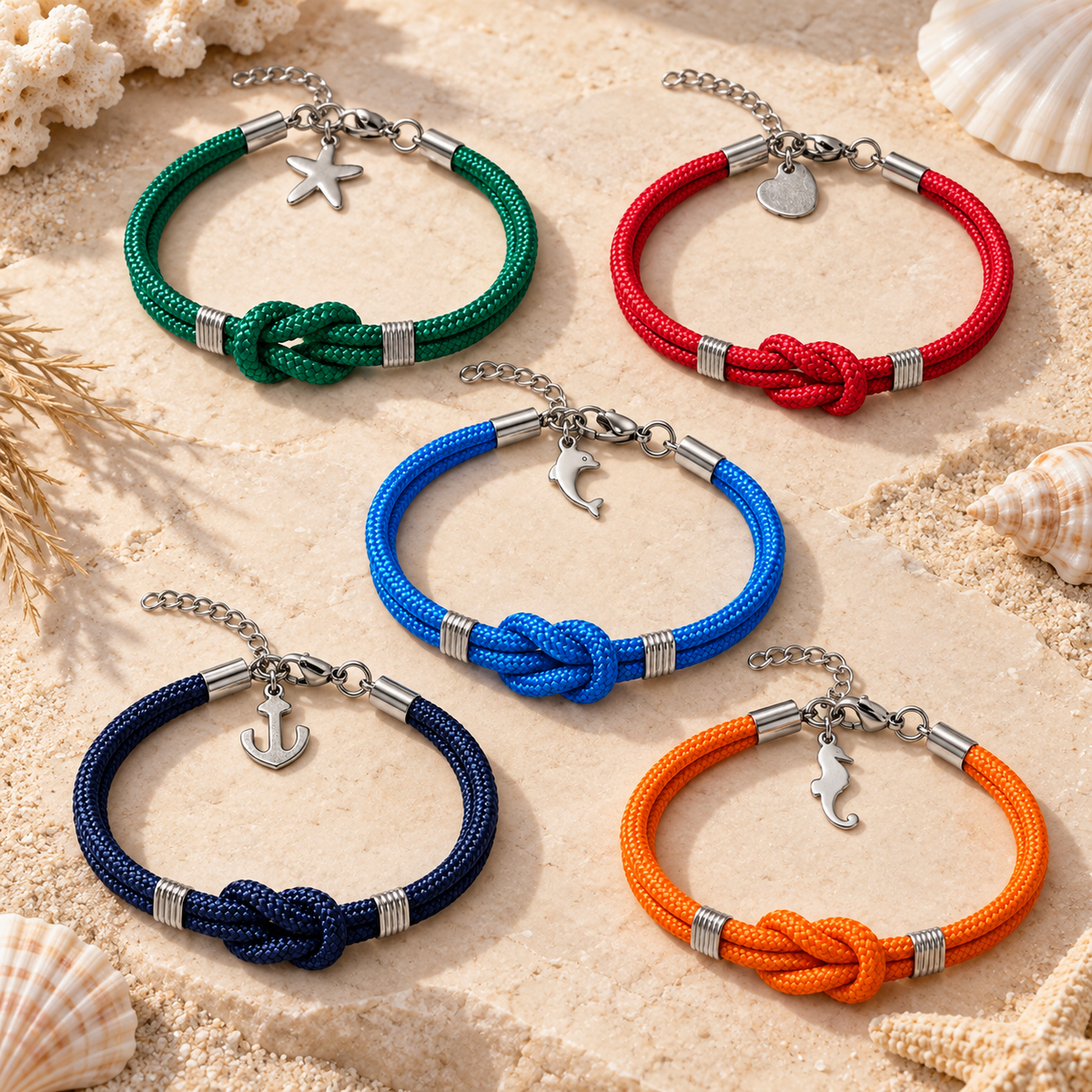 Set de 5 pulseras de nudo plano