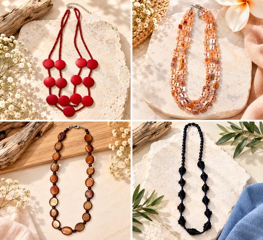 Set de 4 collares de nácar/madera. 💕❤️